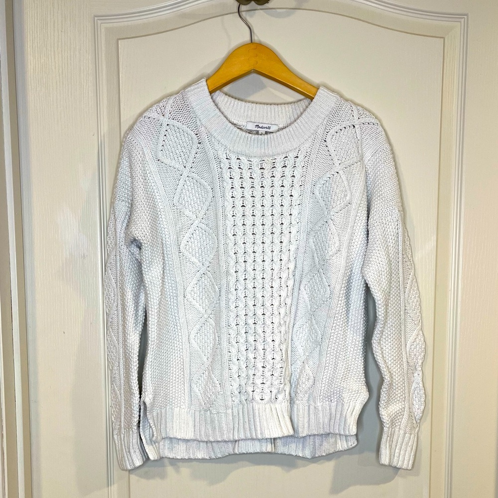 Madewell White Cable Knit Sweater